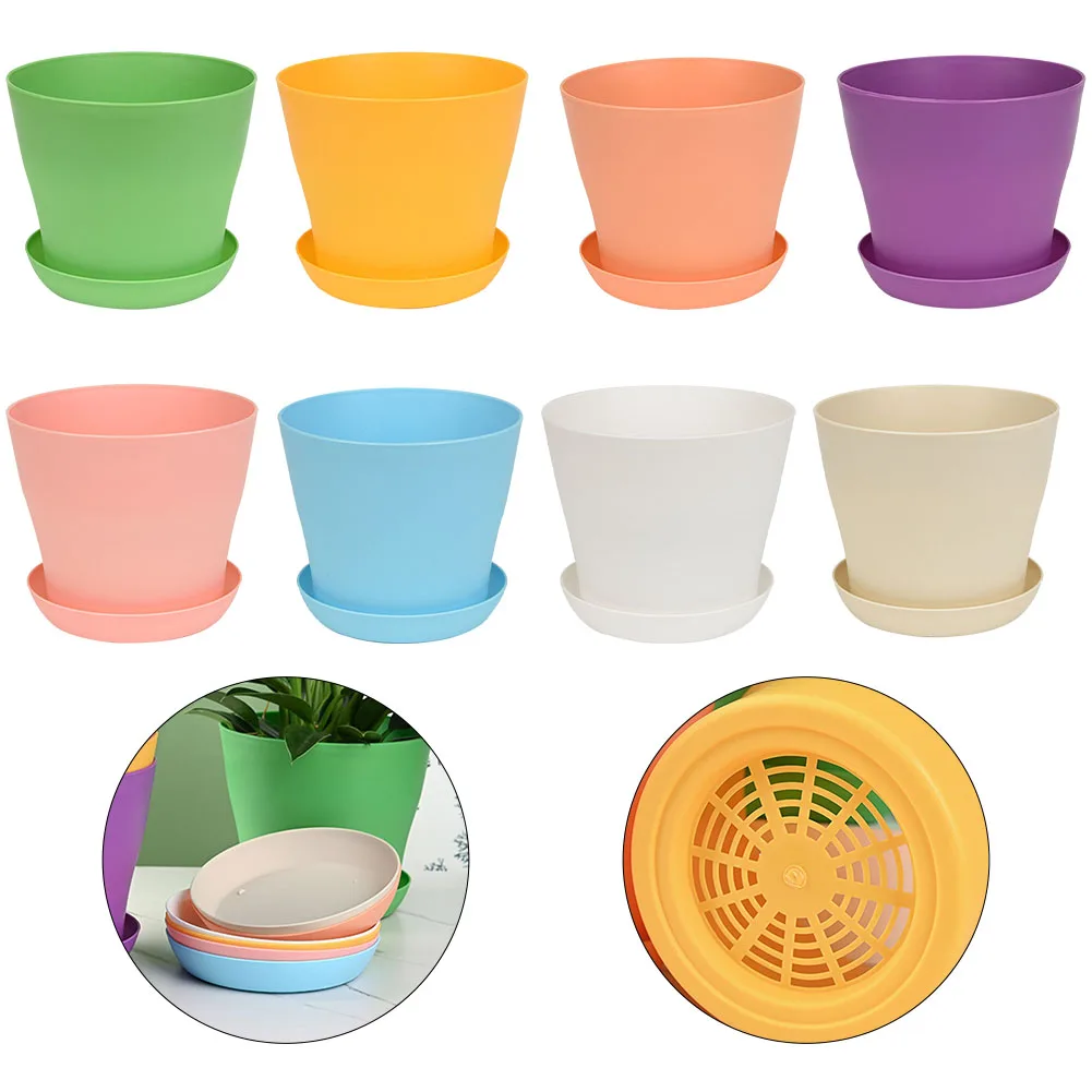 

Resin Plastic Flower Pot With Tray Plant Pots Green Potted Plants Supplies Home Garden Decorations Plant Supplies