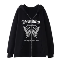 2022 dark gothic style cardigan sweater beautiful butterfly series zipper hoodies street fashion fleece top women