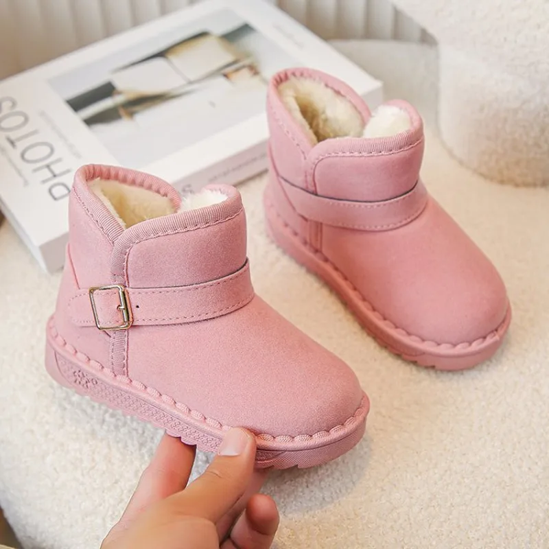 

Kids Casual Snow Boots New 2023 Winter Baby Boys Girls Solid Thicken Warm Buckle Comfortable Cotton-Padded Boots Toddler Shoes