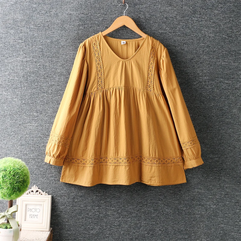 

Autumn New Sweet Solid Hollow Flowers Shirt Women Small V Neck Long Sleeve Casual Top F0904