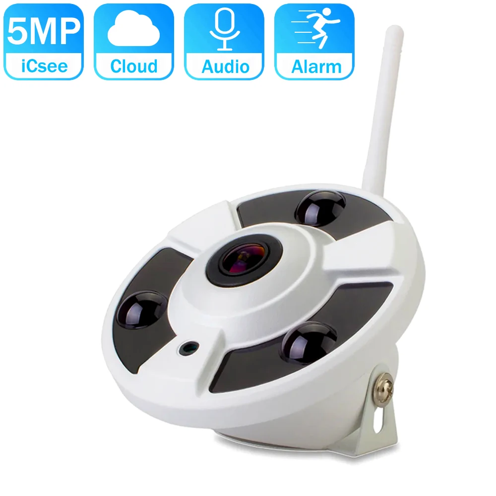 

5MP Wifi Camera 1.7MM Fisheye Lens Panoramic iCsee ONVIF Wireless/Wired Camera Audio Record Motion Detection XMeye Cloud H.265X