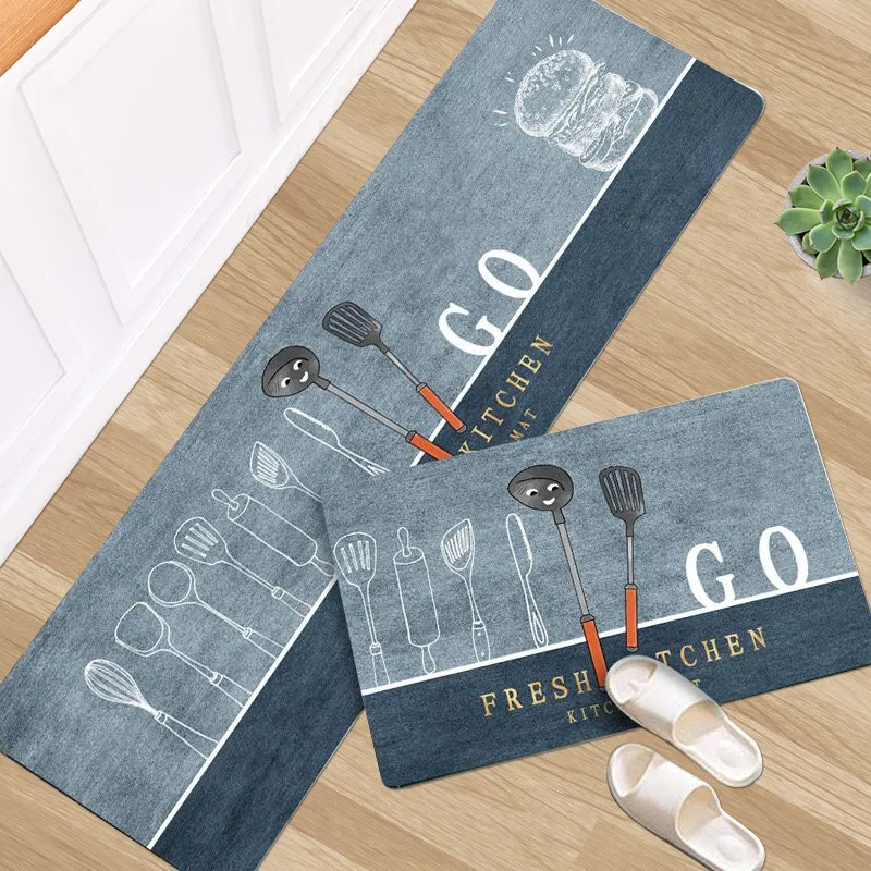 

Creative Kitchen Floor CarpetTableware Pattern Entrance Doormat Bathroom Door Mat Floormat Parlor Anti-slip Antifouling Long Rug