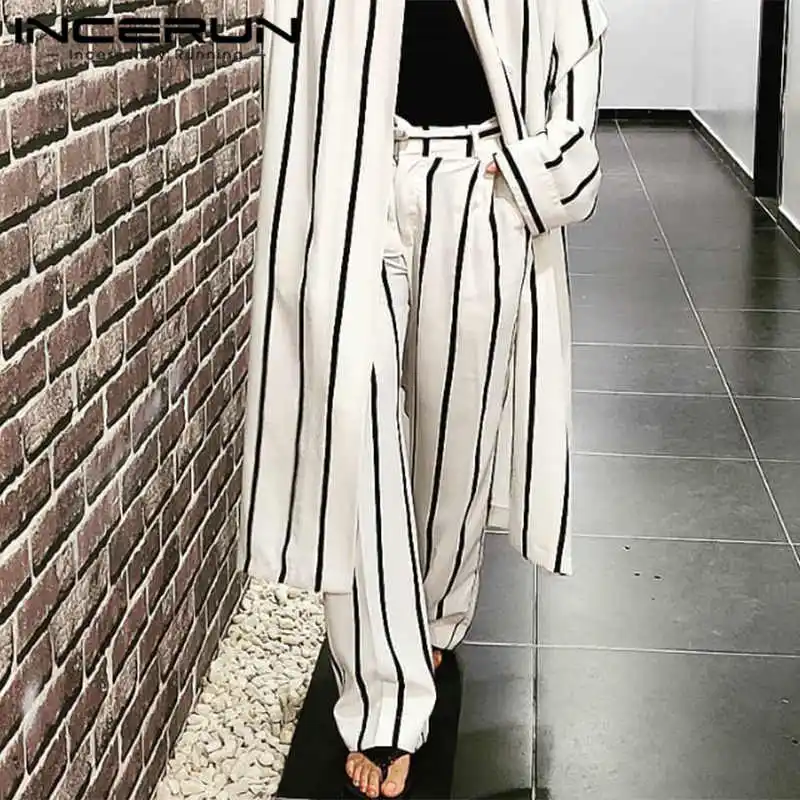 

INCERUN Men Striped Pants Button Joggers 2022 Pockets Streetwear Fashion Casual Straight Trousers Men Leisure Pantalon S-5XL