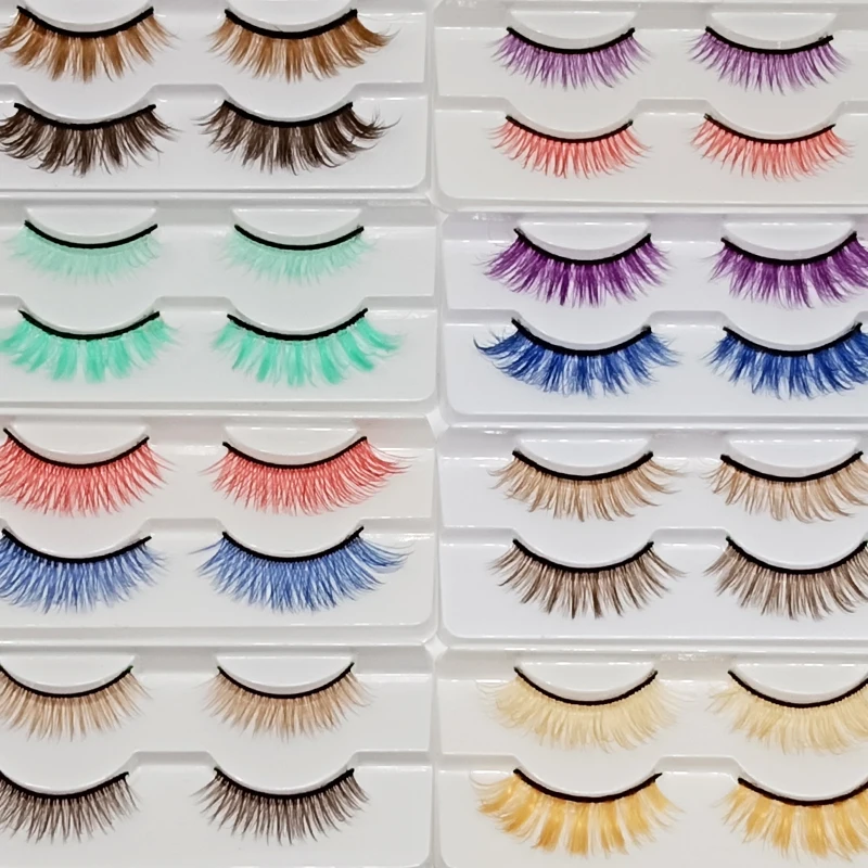 Ресницы натуральные пушистые радужные 2 пары