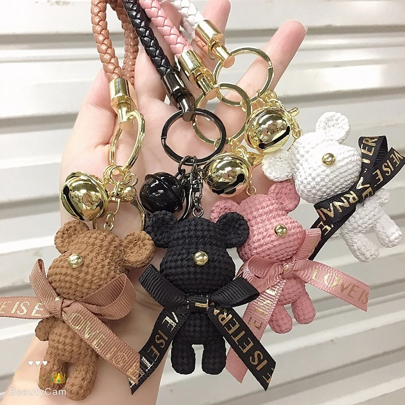 

Cartoon Resin Leather Rope Bear Doll Car Key Chain Fashion Cute Bear Key Chain Bag Pendant Creative Pendant