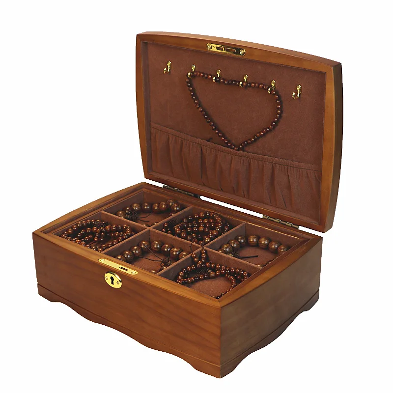 Luxury Vintage Jewelry Box Storage Organizer Case Large Bracelet Jewelry Storage Box Organizer for Girl with Lock Wood Gift