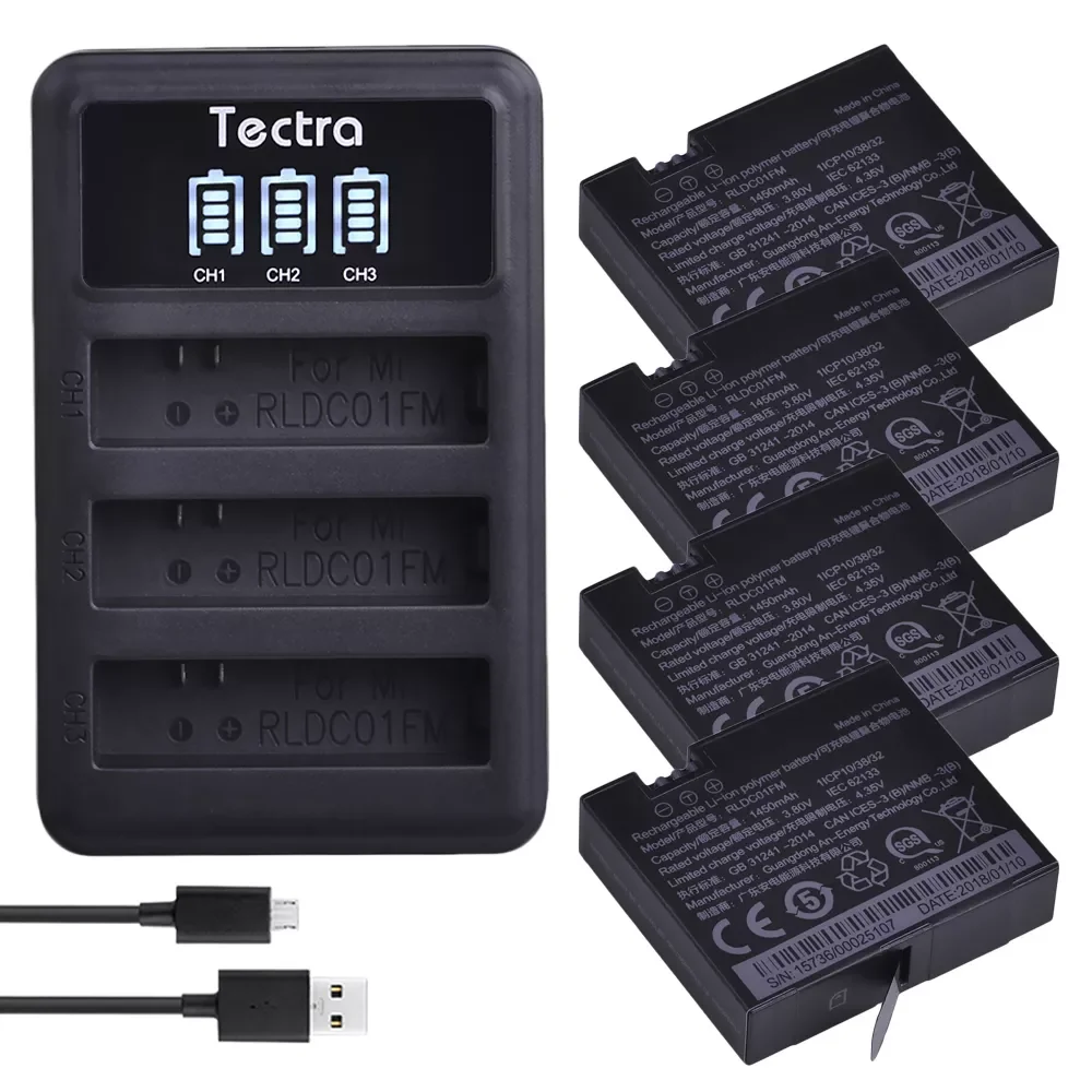 

NEW2023 Original 1450mAh Mijia 4k Rechargeable Li-ion Polymer Battery+3-Slots Charger For Xiao Mi Mi Jia RLDCD1FM Action Camera