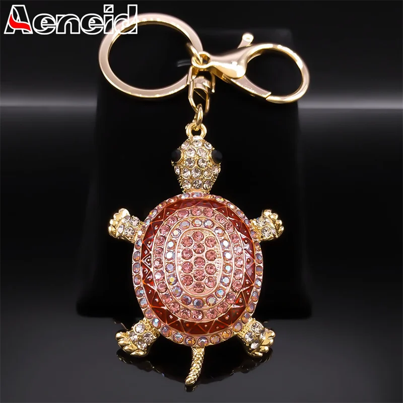 

Pink Shinny Crystal Turtle Key Chain for Women Men Alloy Rhinestone Animal Charm Key Ring Holder Accessories Jewelry Gifts K5205