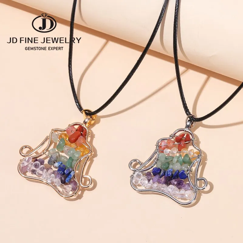 Ожерелье JD с натуральным кристаллом, семь чакр, фигурка йоги, ожерелье для женщин и мужчин, модная исцеляющая подвеска рейки, черное ожерелье с ропом