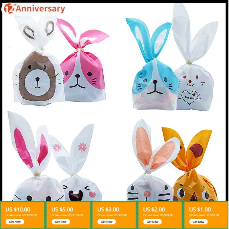 

10/50pcs/lot Cute Rabbit Ear Bags Cookie Plastic Bags&Candy Gift Bags For Biscuits Snack Baking Package And Event Party Supplies