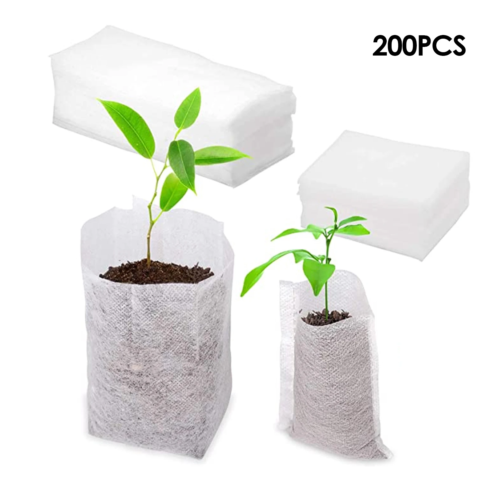 

200Pcs Plant Seedling Bags Biodegradable Nursery Bags Non-Woven Fabric Planting Breeding Plants Bag Planter For Seeds Garden