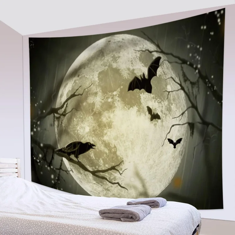 Жуткий гобелен на Хэллоуин настенное подвесное небо в полнолуние черная летучая