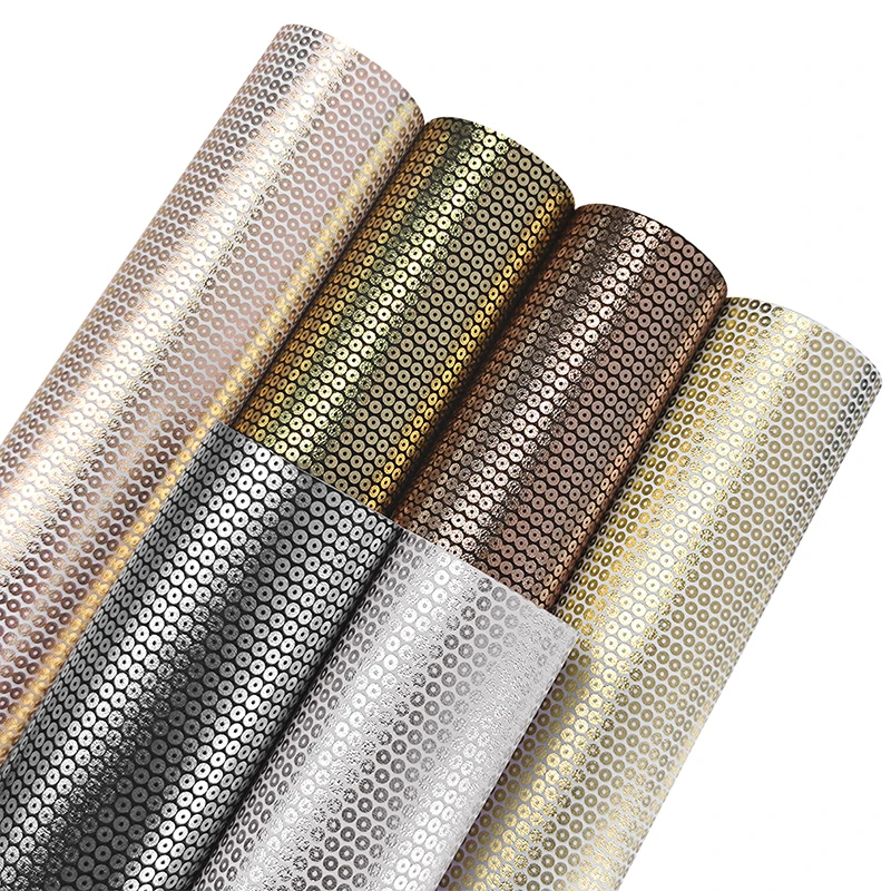 

50*135cmHolographic Faux Leather Sheet Circle Pattern Fabric for Sewing Bow Handbag Earring Jewelry Box Craft DIY PU Leatherette