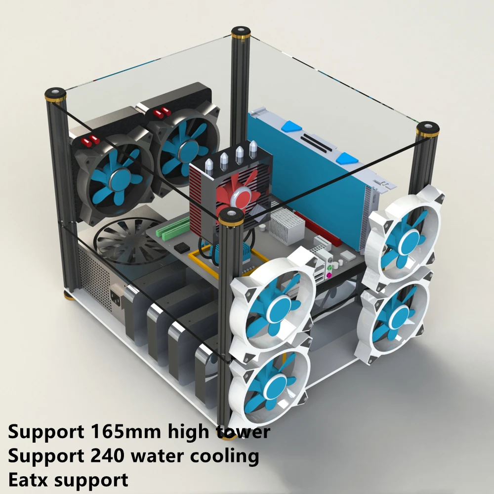 

Open type Computer mainframe Fully transparent acrylic transparent glass Desktop mainframe Water cooled double-deck EATX ATX ITX