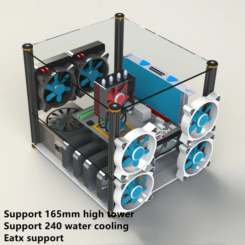 

Корпус компьютера открытого типа полностью прозрачный акриловый прозрачный стеклянный корпус для настольного компьютера с водяным охлажд...