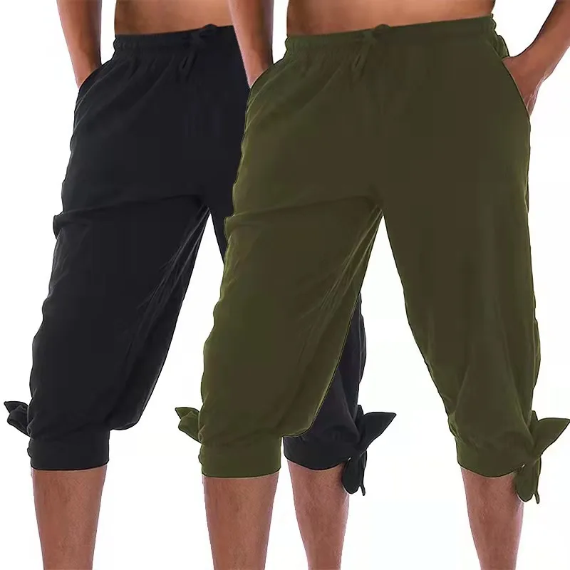 

Renaissance Pirate Pants Medieval Viking Lace-up Casual Pants Gothic Capris Cotton Linen Summer Shorts