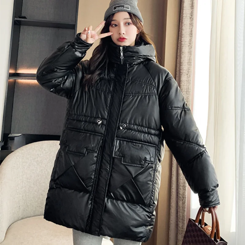 2023 Women's Large Bread Coat Stand-up Collar Winter Jacket Ladies Down Cotton Long Coat Shiny Face Coat winter coat women