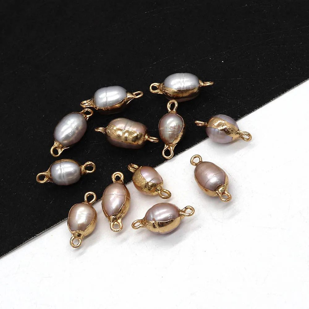 

2pcs/pack Natural Freshwater Pearl Rice Connector 8-20mm Double Hole Pearl Pendant Charm Jewelry DIY Necklace Earring Accessorie