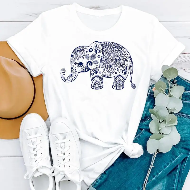 

Summer Elephant Animal Cute 90s Trend Cartoon Short Sleeve Women Fashion Clothes Print Tshirt Female Tee Top Graphic T-shirt