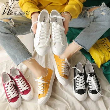 Harajuku Wild Canvas Shoes Yellow White Sneakers Women Spring Casual New Flat Shoes Red Black Round Toe Flats Female Comfort 1