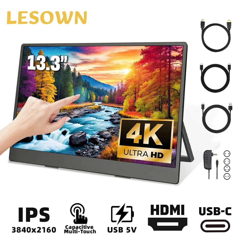 Портативный монитор LESOWN 13 3-дюймовый 4K USB-C HDMI IPS Touch 1920x1080 широкоэкранный