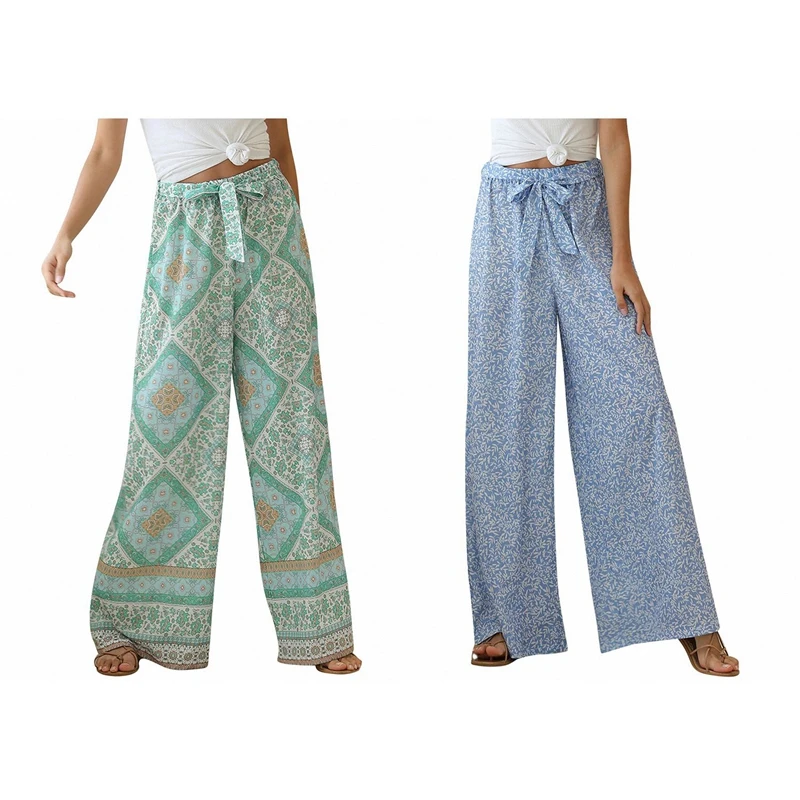 

2 шт., винтажные широкие брюки с цветочным принтом