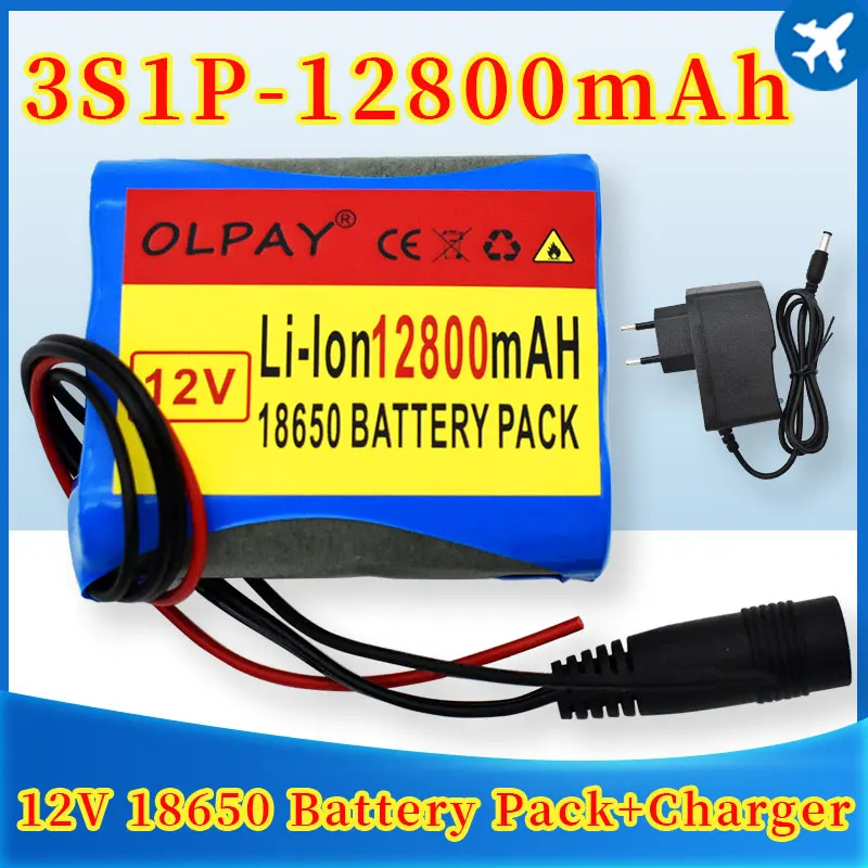 

highquality protection plate battery pack 12V 12800mAh 18650 lithium ion DC12.6V 4AH super rechargeable battery with BMS+charger