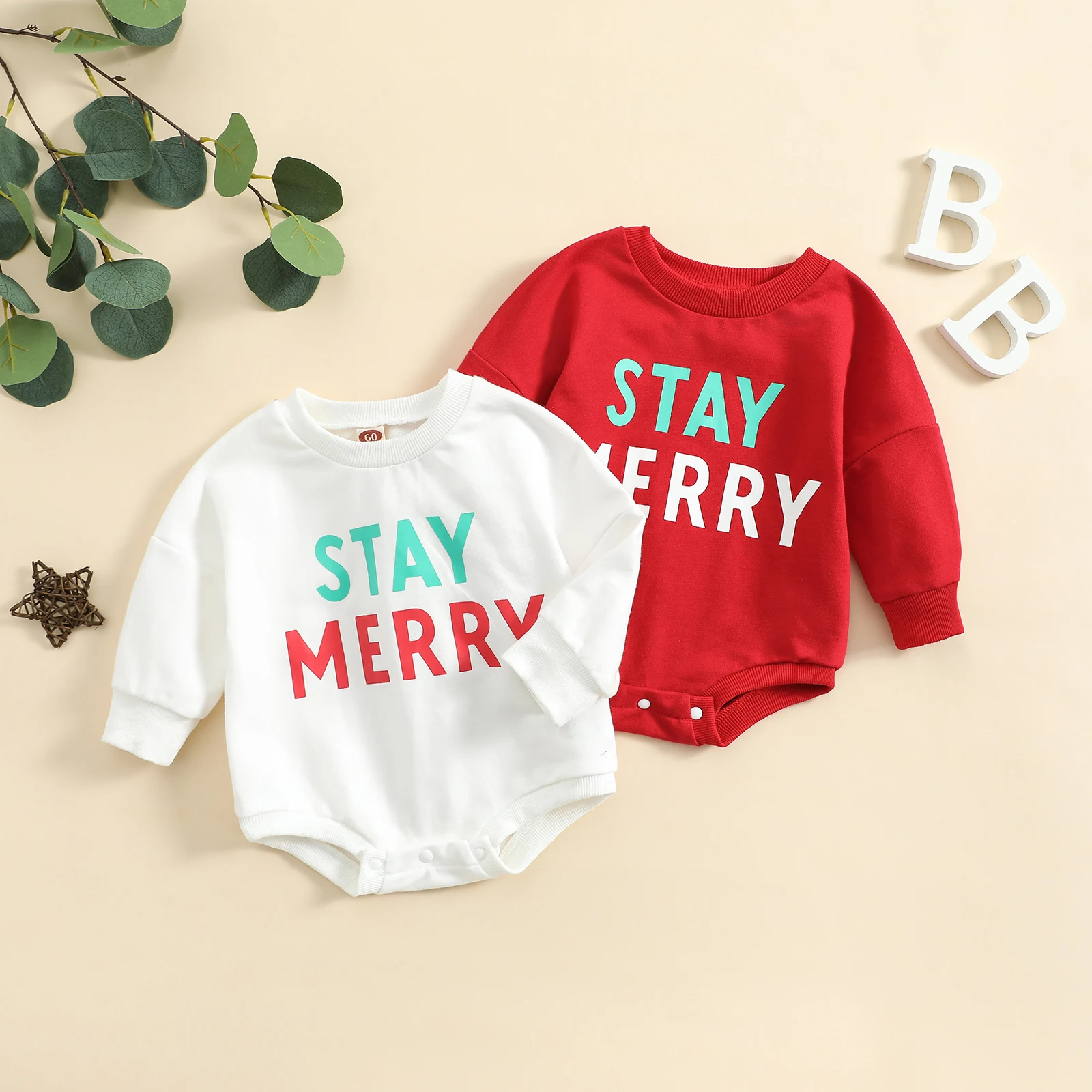 

TR 2022 Autumn Christmas Infant Baby Girls Boys Bodysuit Letter Print Long Sleeve Jumpsuits Winter Casual Xmas Clothes