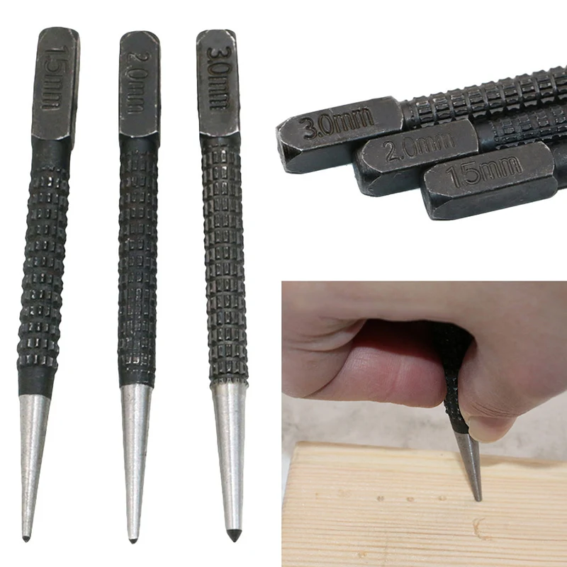 

3Pcs Non-Slip Center Pin Punch Set 3/32 inch High-carbon Steel Center Punch Drilling Chisel for Alloy Steel Metal Wood Drilling
