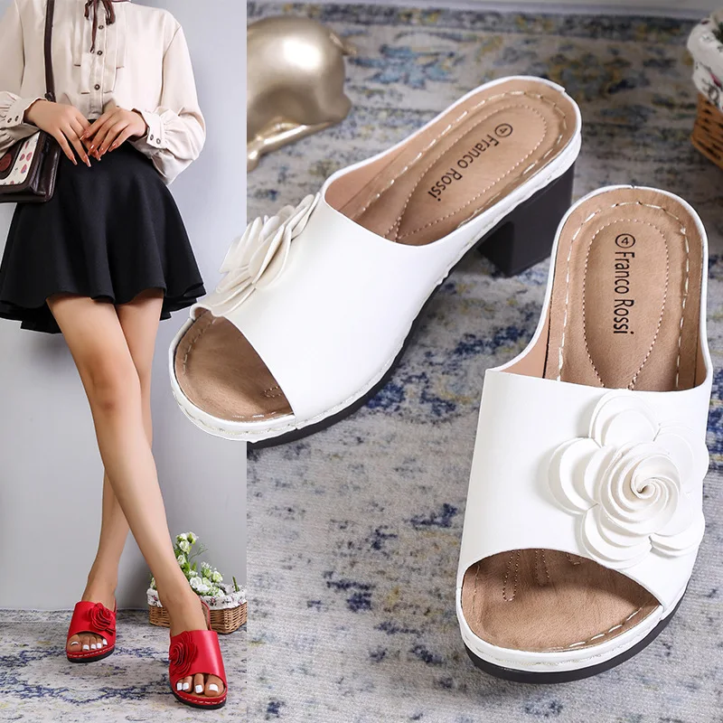 

Мюли женские на квадратном каблуке, туфли без задника, цветочный принт, открытый носок, квадратный каблук, мягкие тапочки, лето 2023