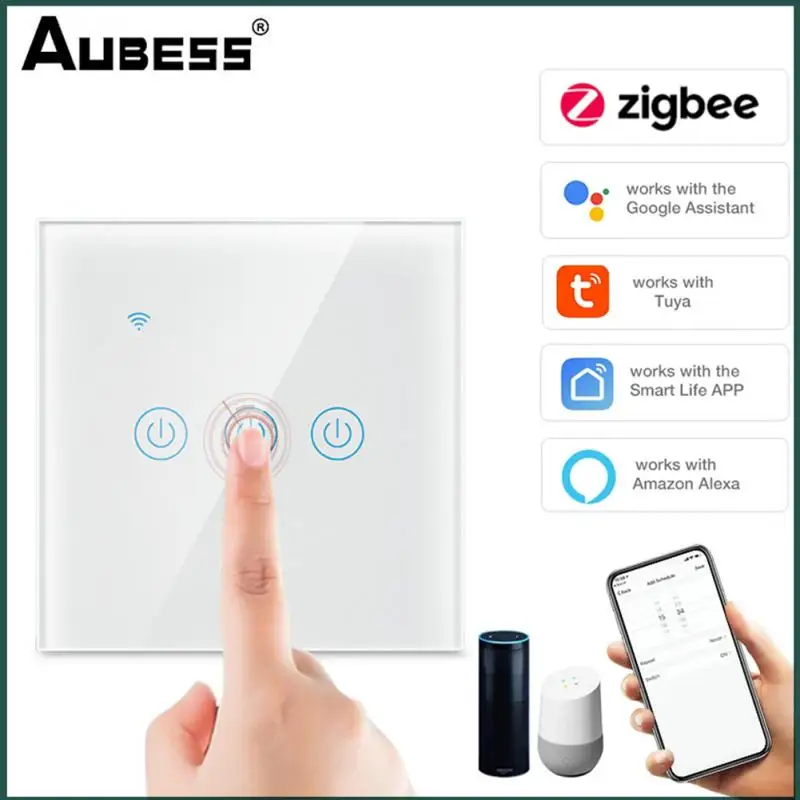 

Умный выключатель Tuya с сенсорной стеклянной панелью, работает с Zigbee Gateway Alexa Google Home Яндекс. Алиса ЕС 100-240 В, беспроводные настенные выключател...