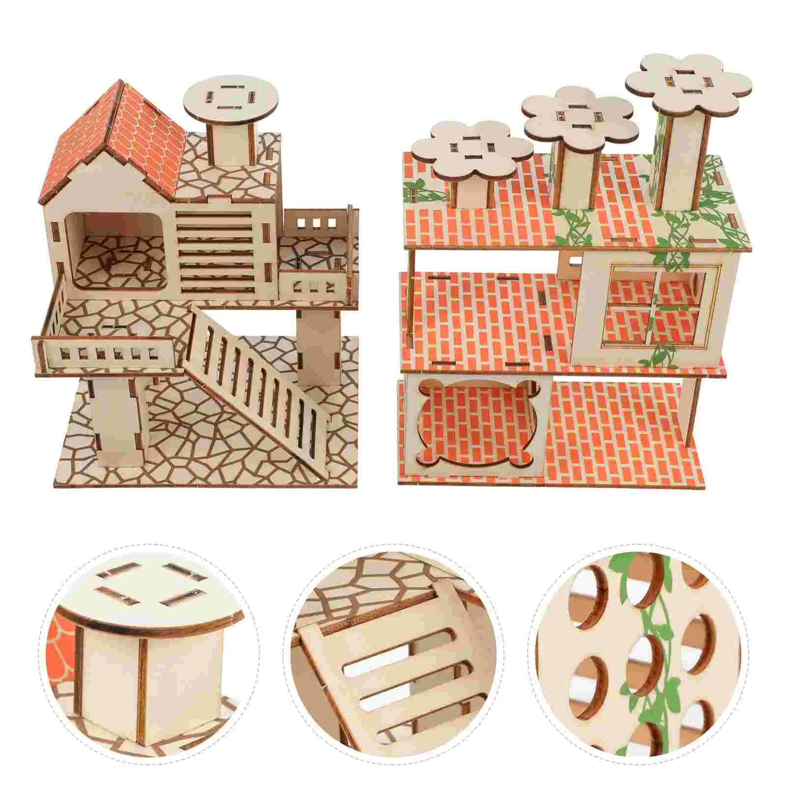 

Hamster Villa Pet Habitat Playground Nest House Supply Building Platform Hideout Wooden Toys