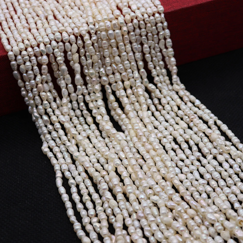 1 Strand A grade 2-3mm 3-4mm Rice Shaped Natural Freshwater Pearl Loose Beads Strand DIY Making Necklace Bracelets Earrings