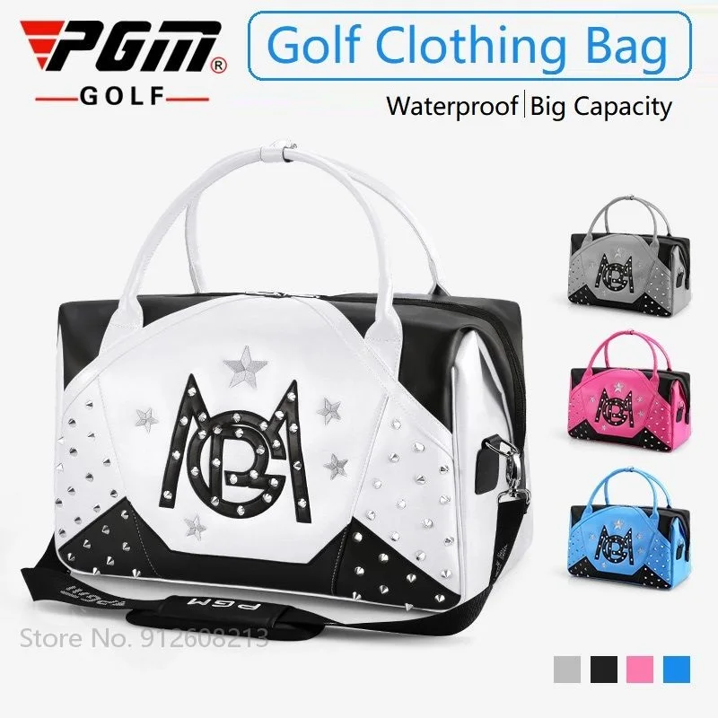 PGM Women Korean Golf Clothing Bag Waterproof Golf Handbag Portable Lightweight Shoulder Bag High Capacity Package Fashion Rivet