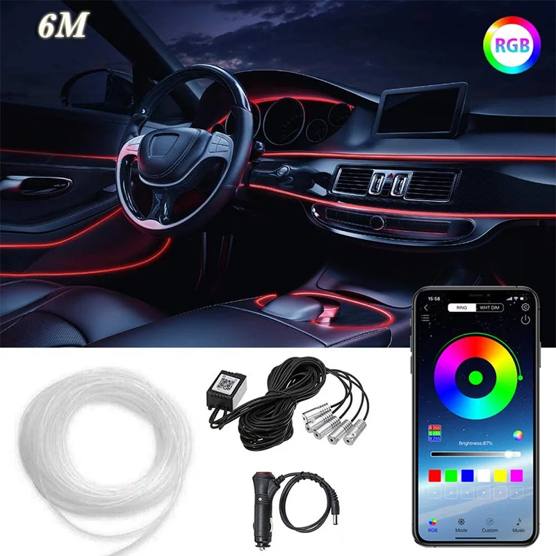 

6M RGB LED Car Atmosphere Lamp Car Interior Color Decorative Light Neon String Strip Lamp Phone APP Control