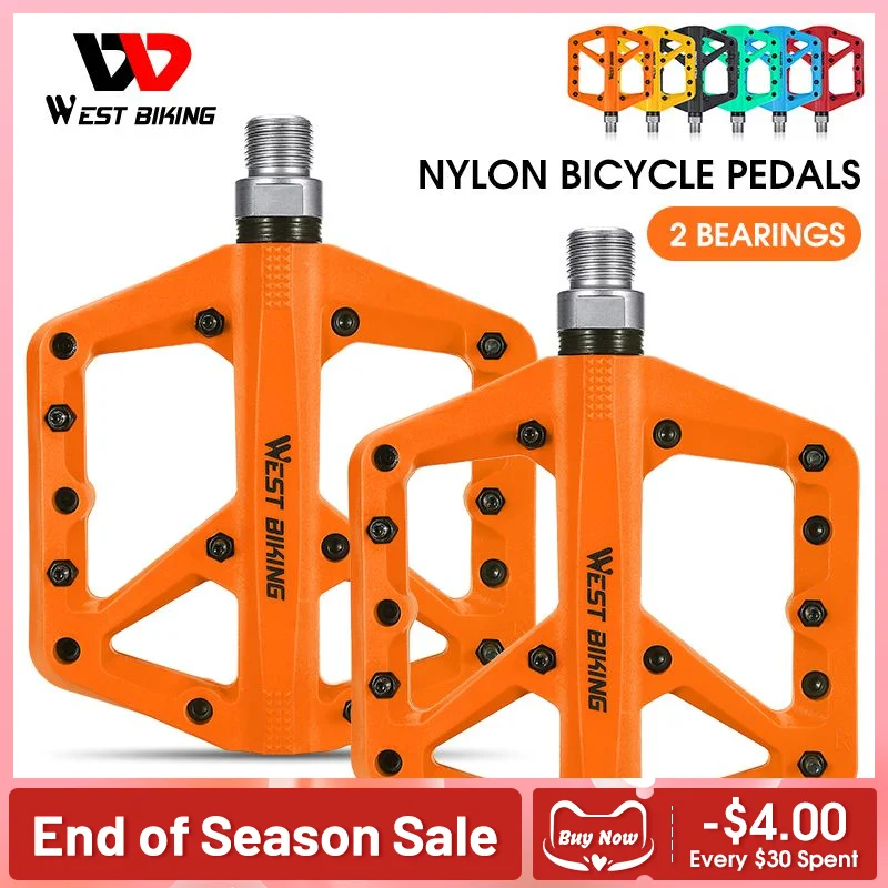 

WEST BIKING 2 Sealed Bearings Bicycle Pedals Ultralight Nylon Anti-slip Cycling MTB Road BMX Pedal Widen Flat Bike Accessories
