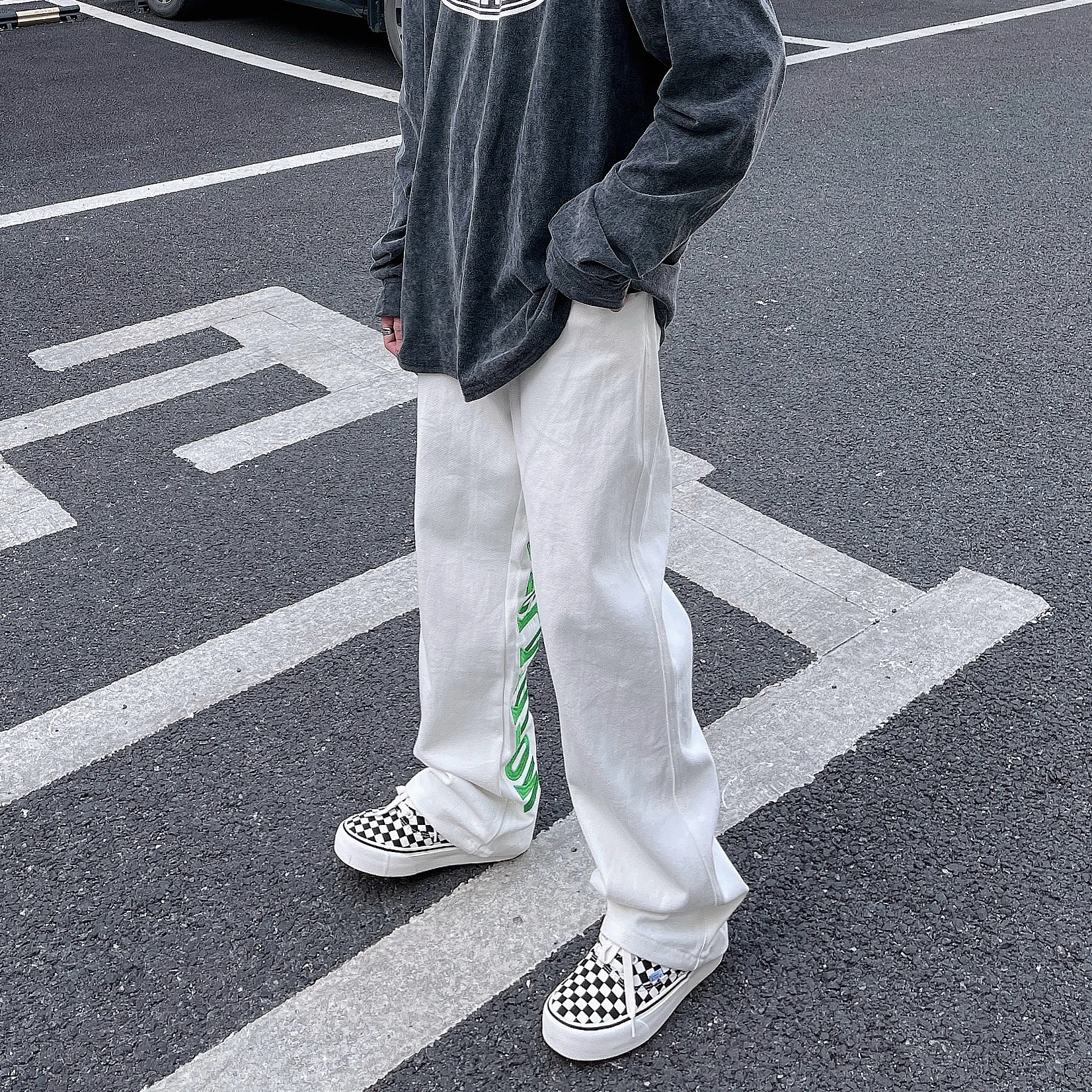 American High Street Retro Jeans White Hip-Hop Loose Wide-Leg Pants Fried Street Ruffian Handsome Long Pants Mopping The Floor