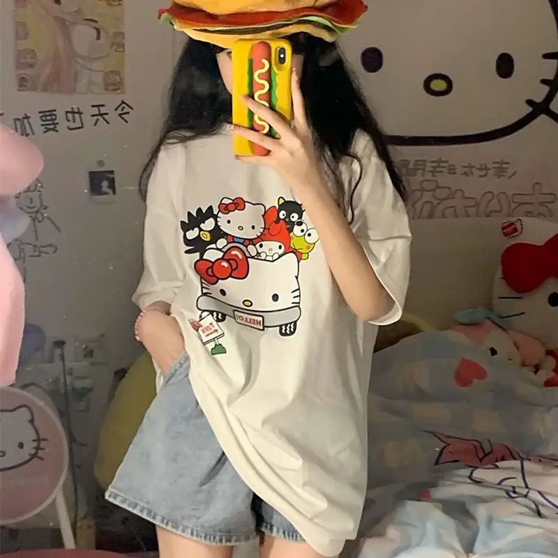 

Футболка женская хлопковая с коротким рукавом и рисунком Hello Kitty