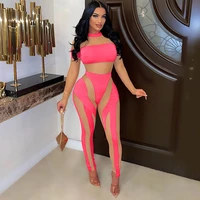 hotcy mesh patchwork long sleeve high street club party see through stitching bodycon one piece jumpsuit