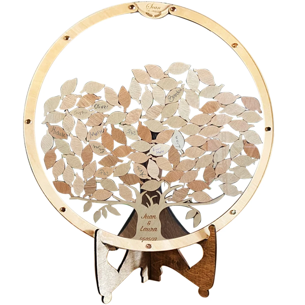 

Wedding Guest Book Kit Wooden Transparent Guest Book Drop Box with 1 Round Shape Frame Box 60 Wooden Leaves Storage Box for