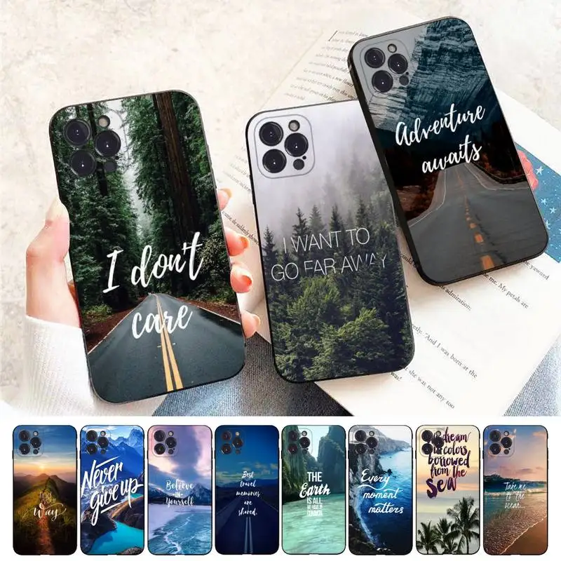 

Travel mountain sea beach quotes Phone Case For iPhone 11 12 13 14 Pro Max Mini X XS Max XR 6 7 8 Plus SE2 Funda Shell