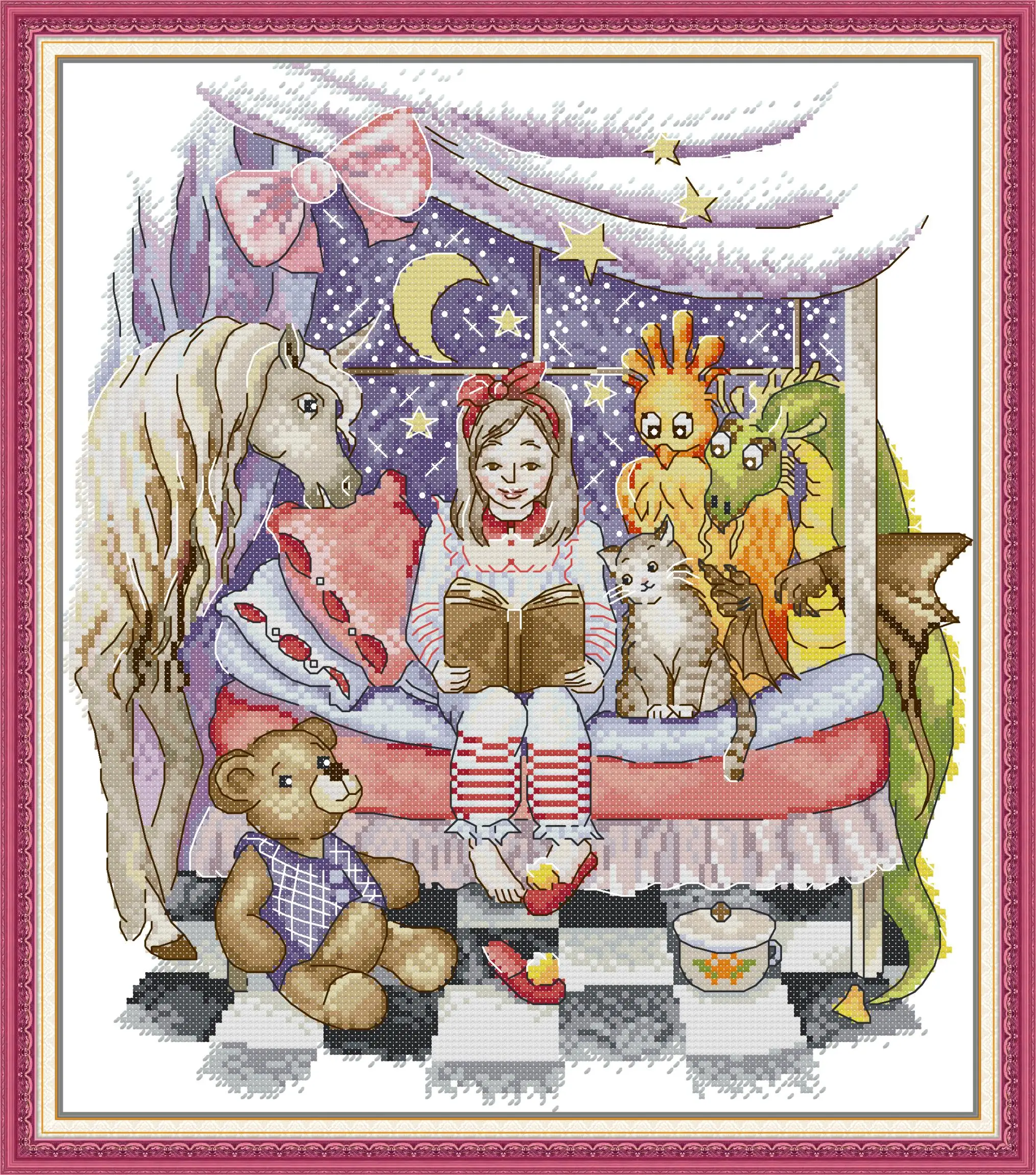 

Joy Sunday Pre-printed Cross Stitch Kit DIY Easy Pattern Aida 14/11CT Stamped Fabric Embroidery Set-Story Came To Life