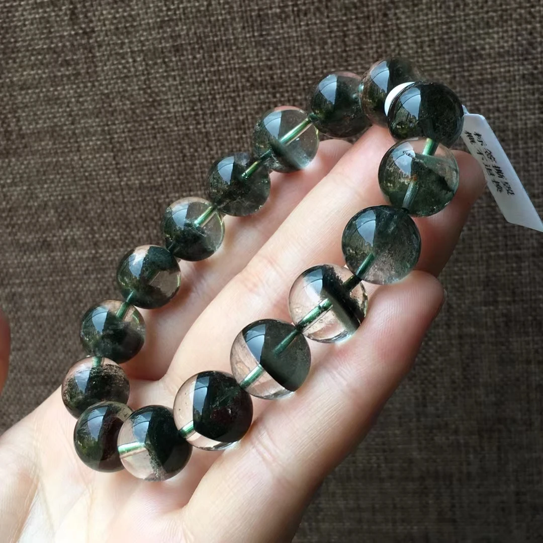 

13mm Natural Green Phantom Quartz Bracelet Clear Round Beads Women Men Garden Crystal Green Phantom Rare Clear Stretch AAAAAA