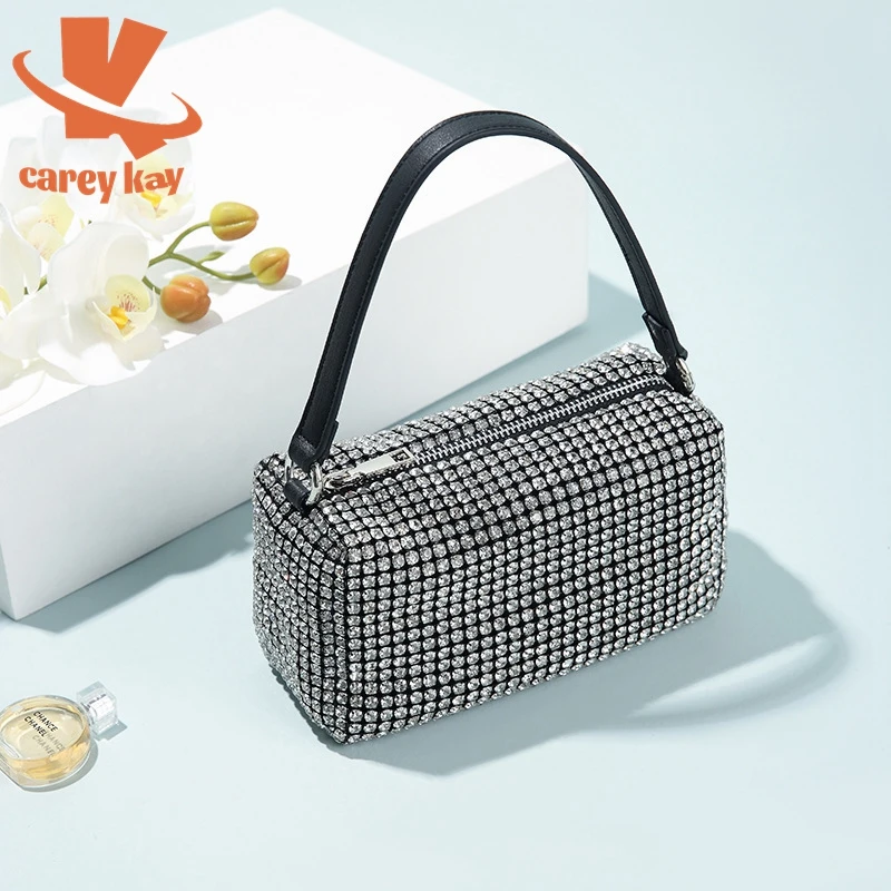 

CAREY KAY Women Crystal Diamond Hobos Female Clutch Design Brand Luxury Shoulder Handbag PU Leather Shiny Casual Messenger Bags
