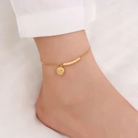 2022 gold plated anklet smile face smilling titanium steel color gold smiley face tassel anklets foot chain jewelry