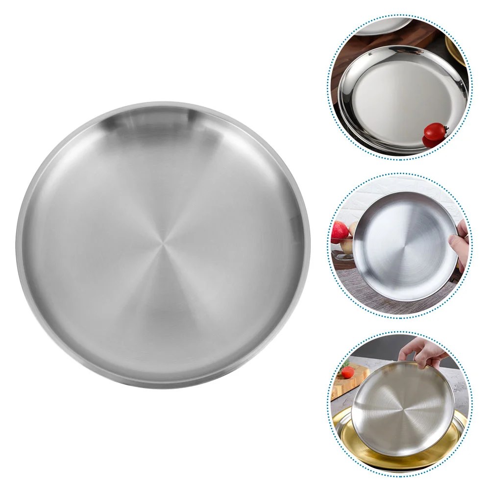 

Plate Dish Tray Serving Plates Grill Fruit Steel Stainless Round Cake Dessert Pasta Grilling Meat Camping Dinner Lunch Appetizer