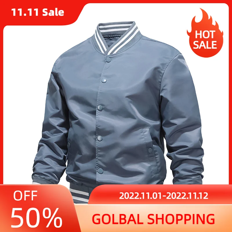 

LUCLESAM Men's Jacket Solid Color Striped Neckline Autumn Simple Style Jacket Korean Version Male Loose Baseball Uniform Top