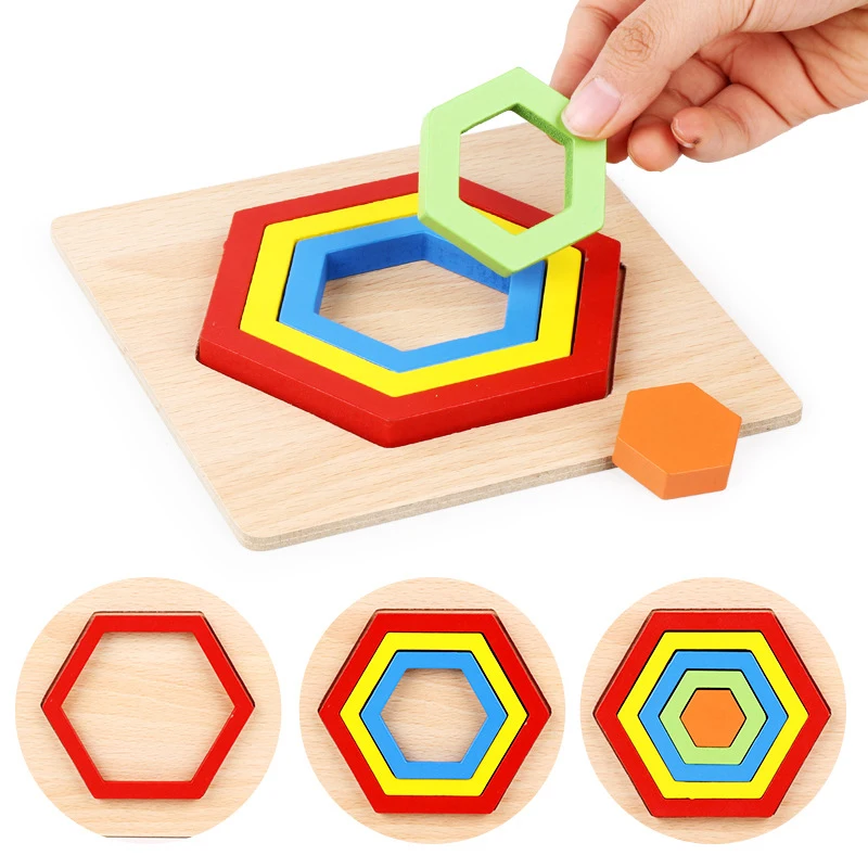 

Kids Montessori Toy Children Shape Puzzle Educational Wooden Toys Size Shape Match Jigsaw Puzzle Board Learning Toys For Babies