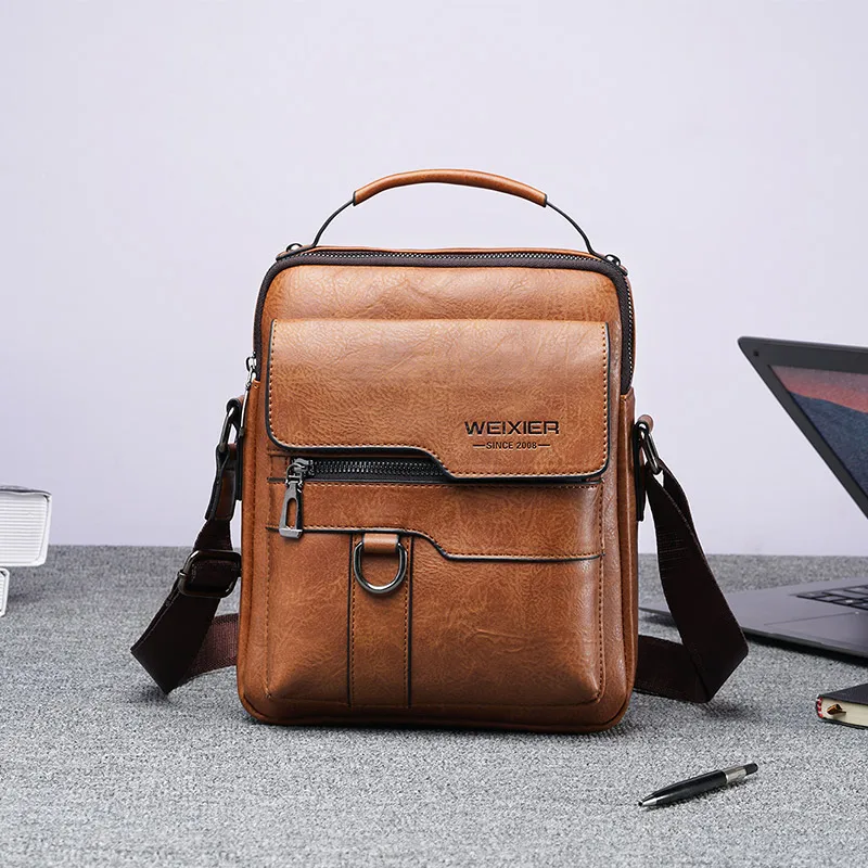WEIXIER Men Crossbody Bag Shoulder Bags Vintage Men Handbags Large Capacity PU Leather Bag For Man Messenger Bags Tote Bag