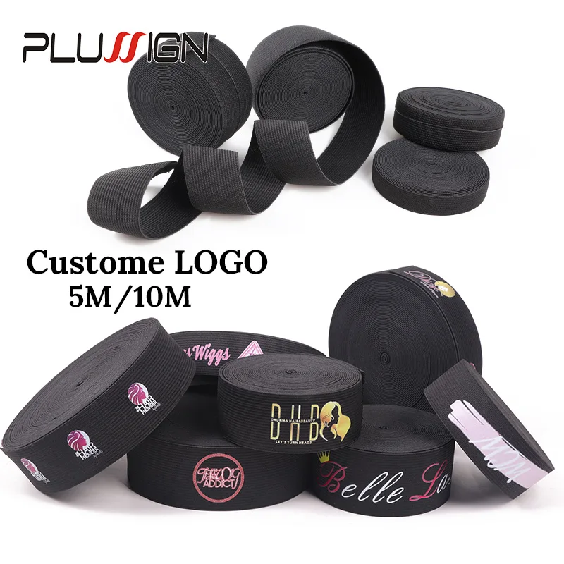 Custom Logo Wig Grip Elastic Band For Sewing Black Elastic Straps Stretch Wig Band For Edges Wig Making Material With Logo